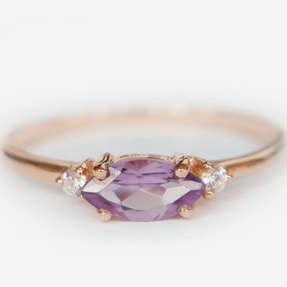 18k Gold Plated & Amethyst Ring Size 7 - Picture 7 of 8